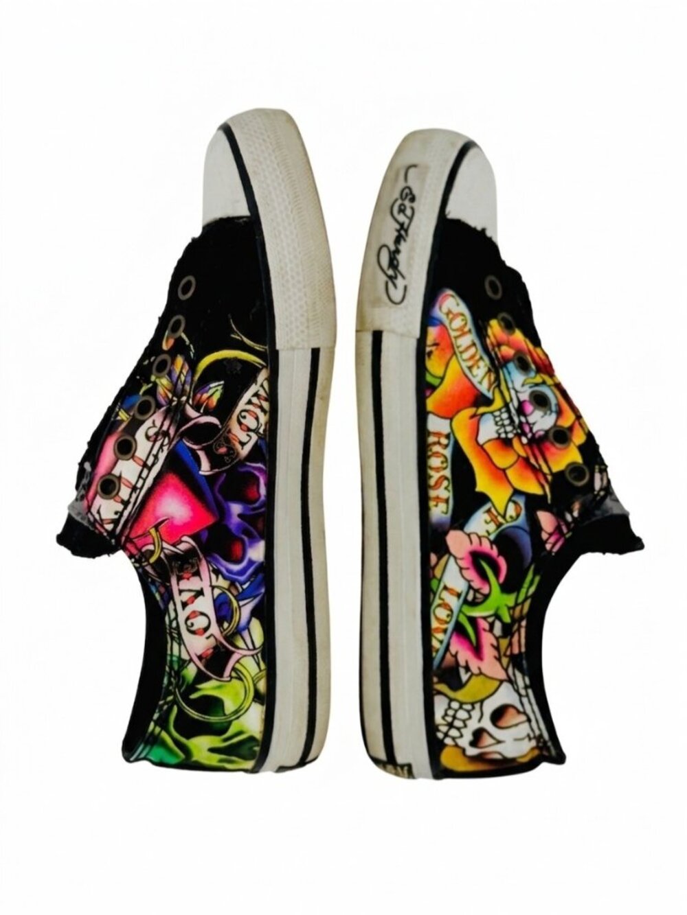 VTG Ed Hardy Black Tattoo Graphic Canvas Sneakers 7 | Trashy Y2K McBling Grunge - Picture 15 of 16